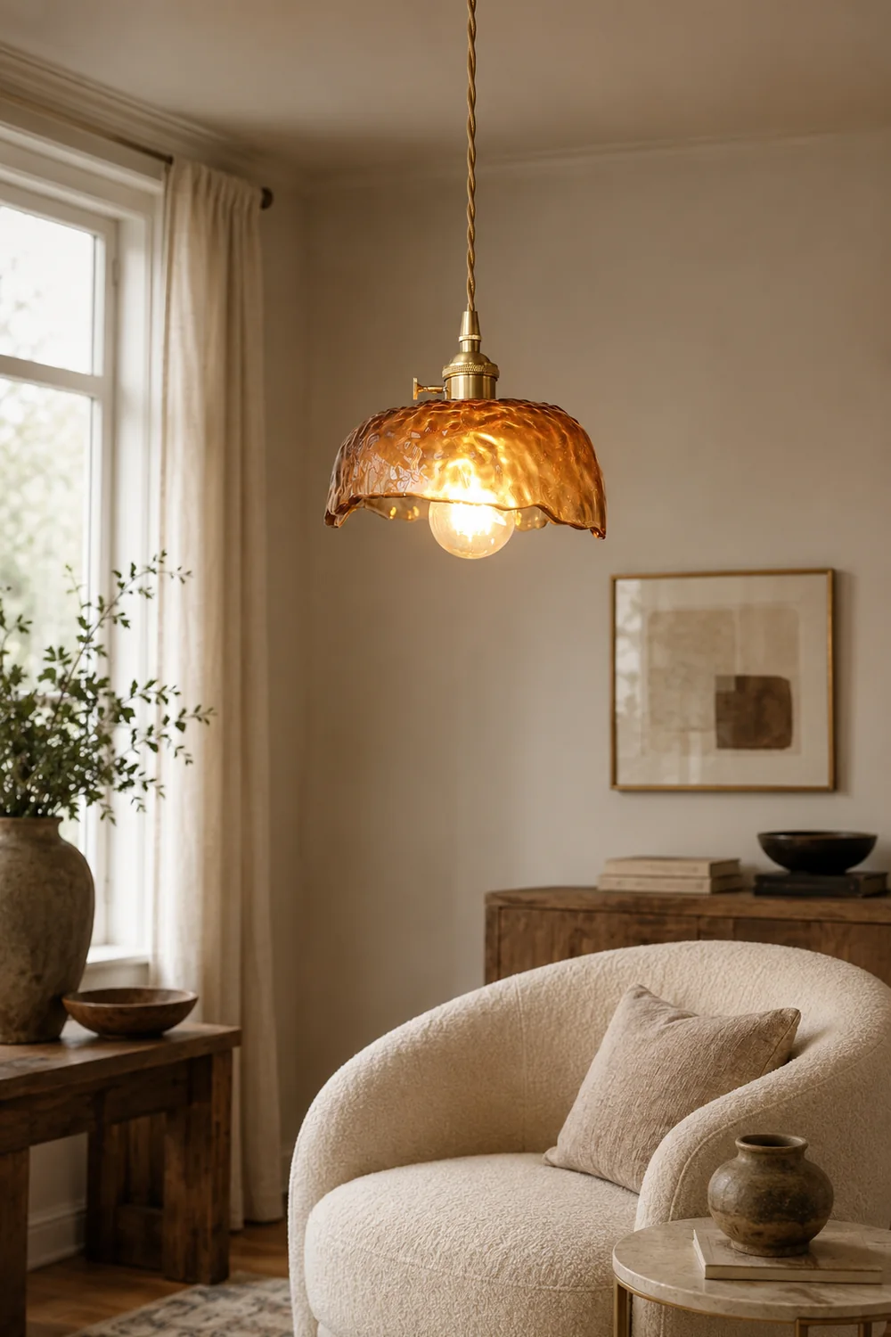 Vintage Brown Glass Pendant Light - Lumpaz