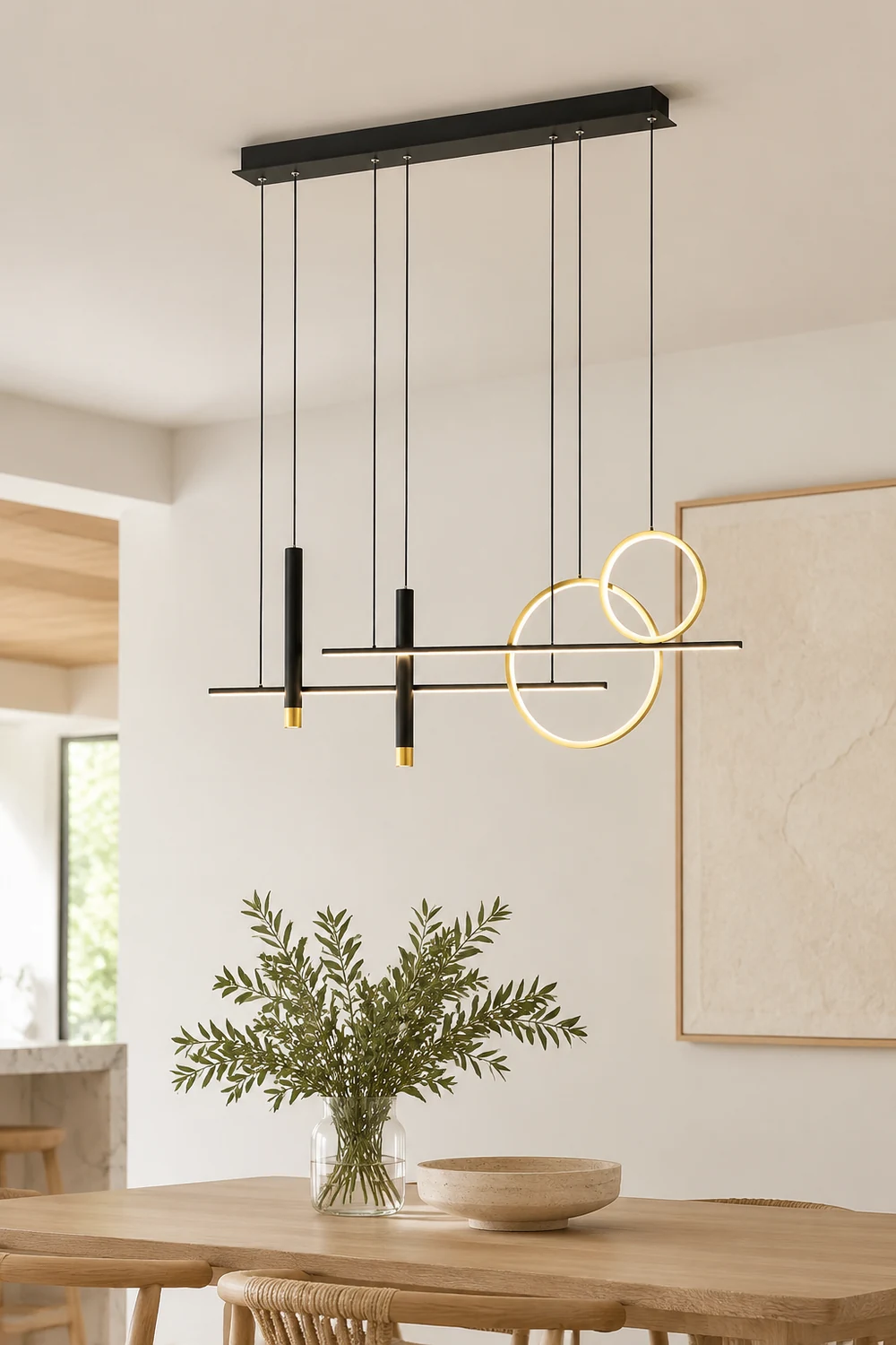 Madina Modern Pendant Light LED, Double Circle, Gold/Black - Lumpaz