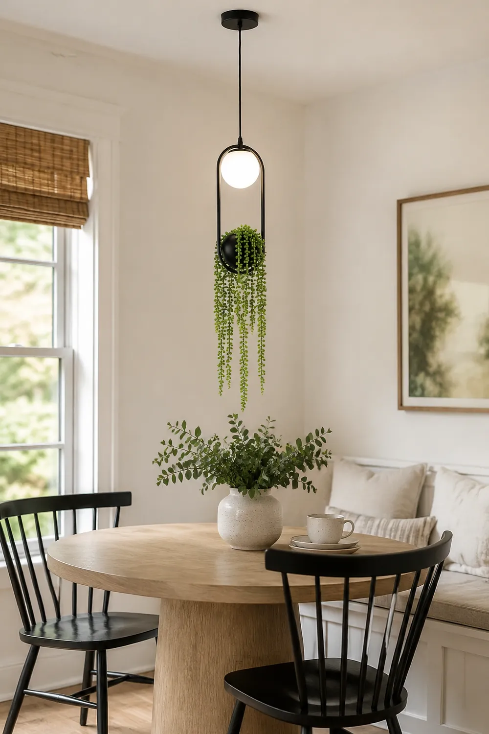 Natural Plant Pot Ball Metal Pendant Light, Black/Green - Lumpaz
