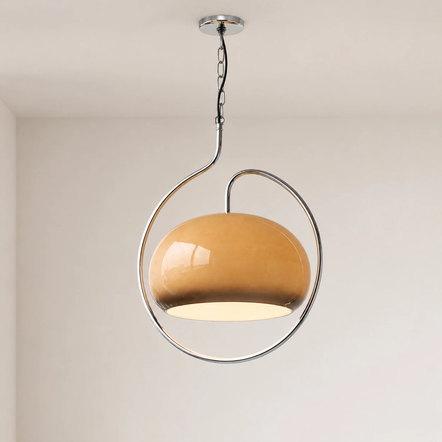 Hailie Retro Glass Pendant Light, Brown/White - Lumpaz