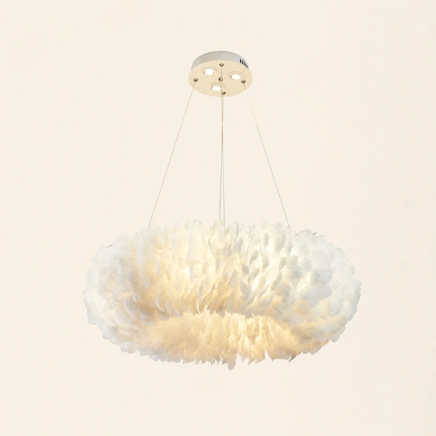 O'Moore Romantic Ring Feather/Metal Pendant Light, Natural Ostrich - Lumpaz