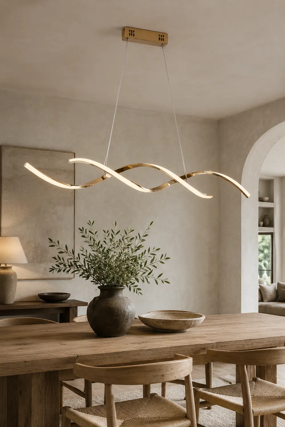 Modern Wavy Metal/Acrylic Pendant Light, Chrome/Gold - Lumpaz