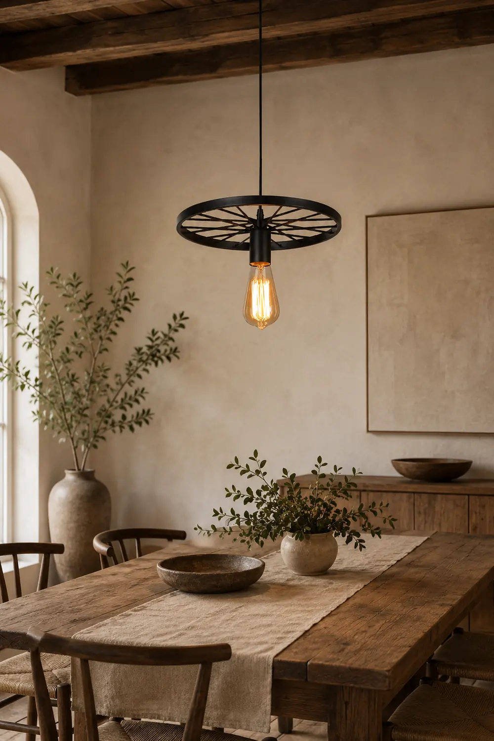 Alessio Retro Industrial Wagon Wheel Metal Pendant Light, Black/Rust - Lumpaz