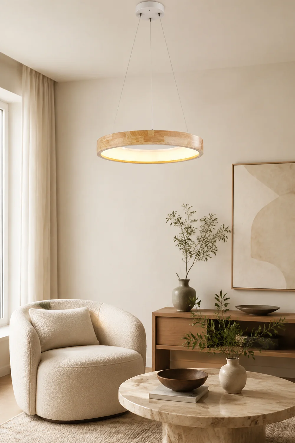 Ozawa Modern Ring Wood Pendant Light - Lumpaz