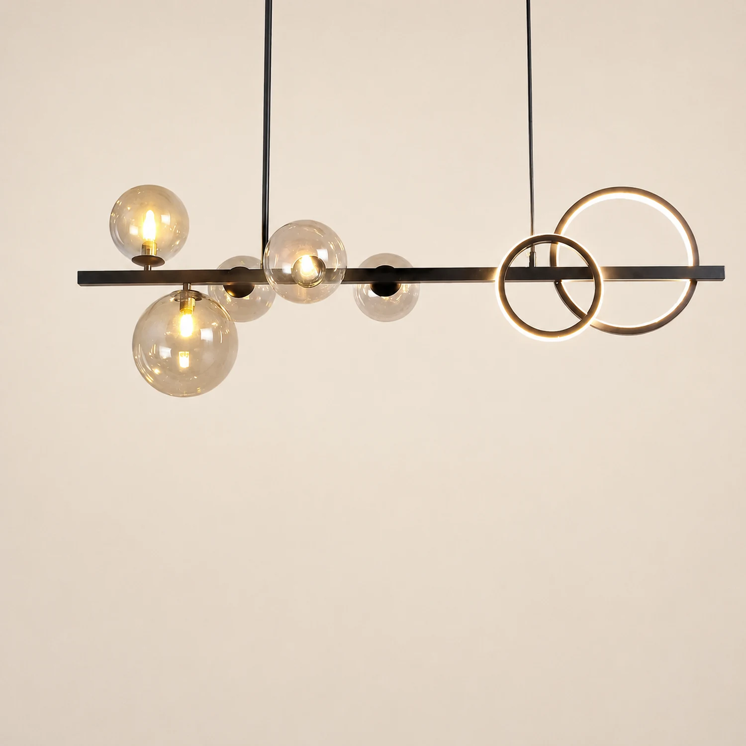 Valentina Pendant Light Bubble Circle Modern, Metal, Black/Gold, Bedroom - Lumpaz