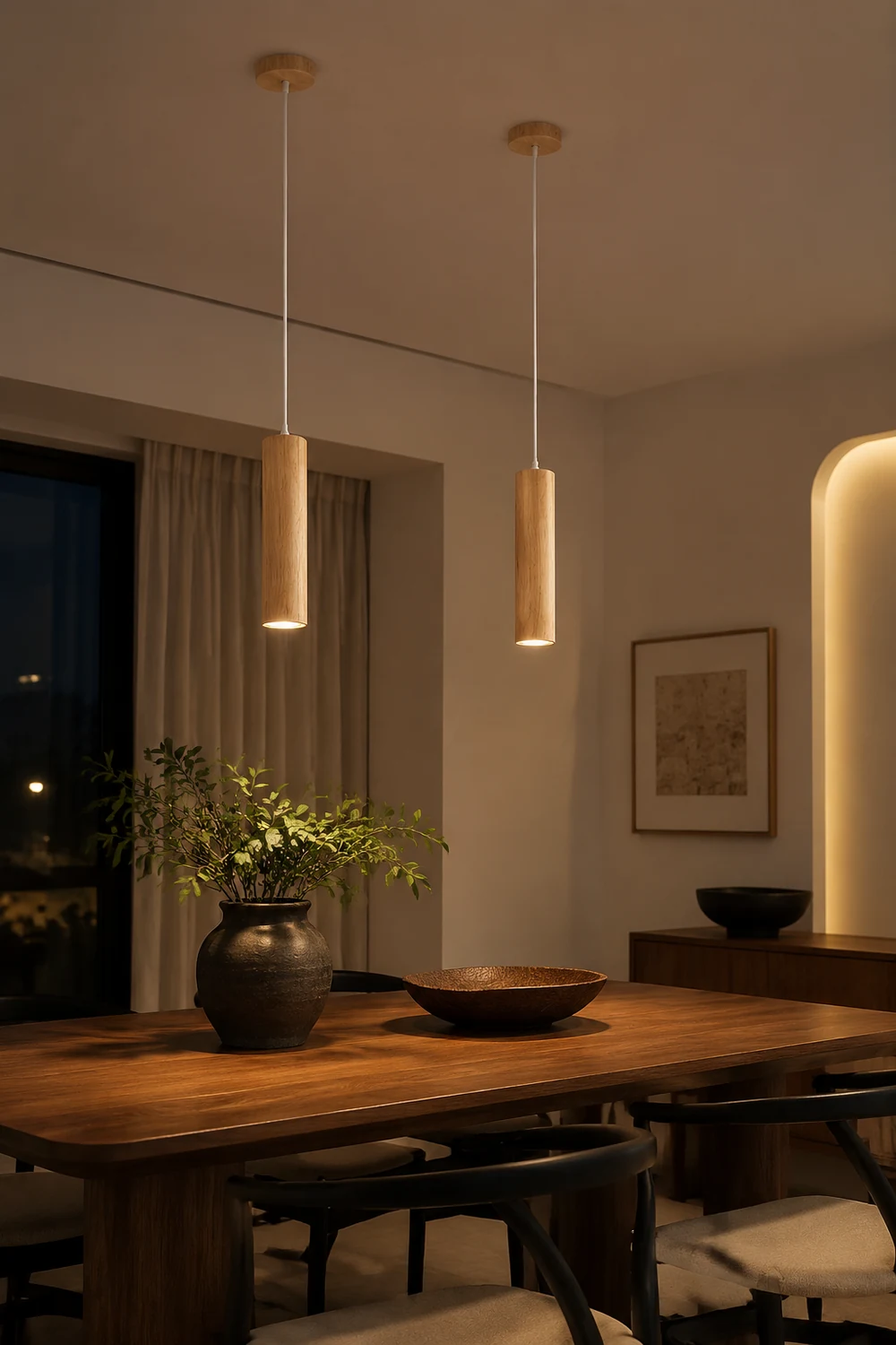 Ozawa Cylindrical Wood Pendant Light for Bedroom Kitchen Island - Lumpaz