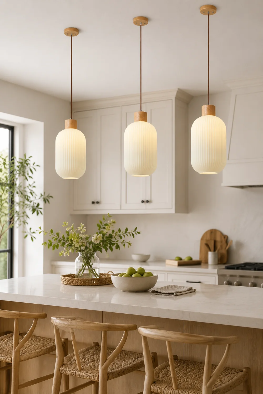 Ozawa Modern Wood/Glass Pendant Light, White - Lumpaz