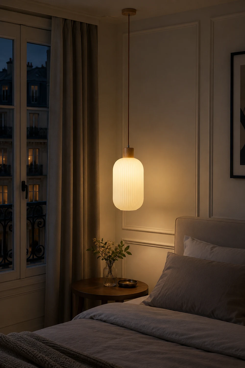 Ozawa Modern Wood/Glass Pendant Light, White - Lumpaz