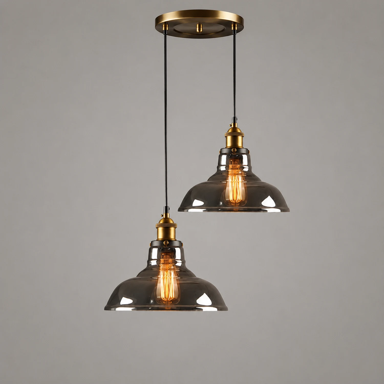 Levy Industrial Metal/Glass Pendant Light Clear/Amber/Smoke Gray Dining Room - Lumpaz