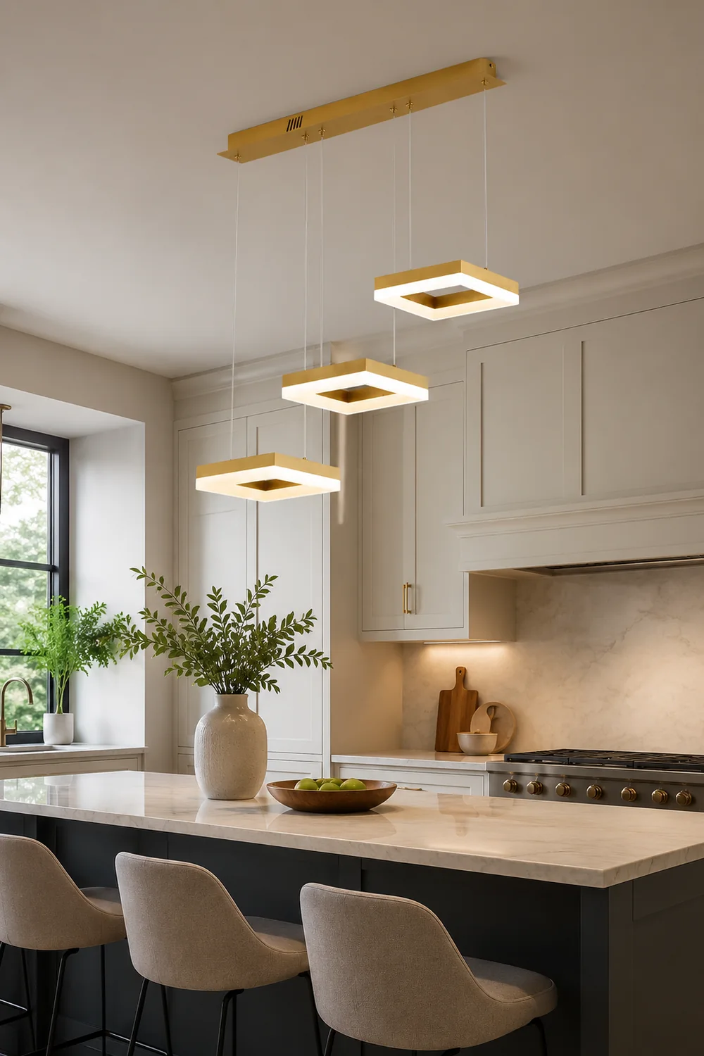 Raheel Modern Gold Cluster 3 Lights Pendant Light, Square - Lumpaz