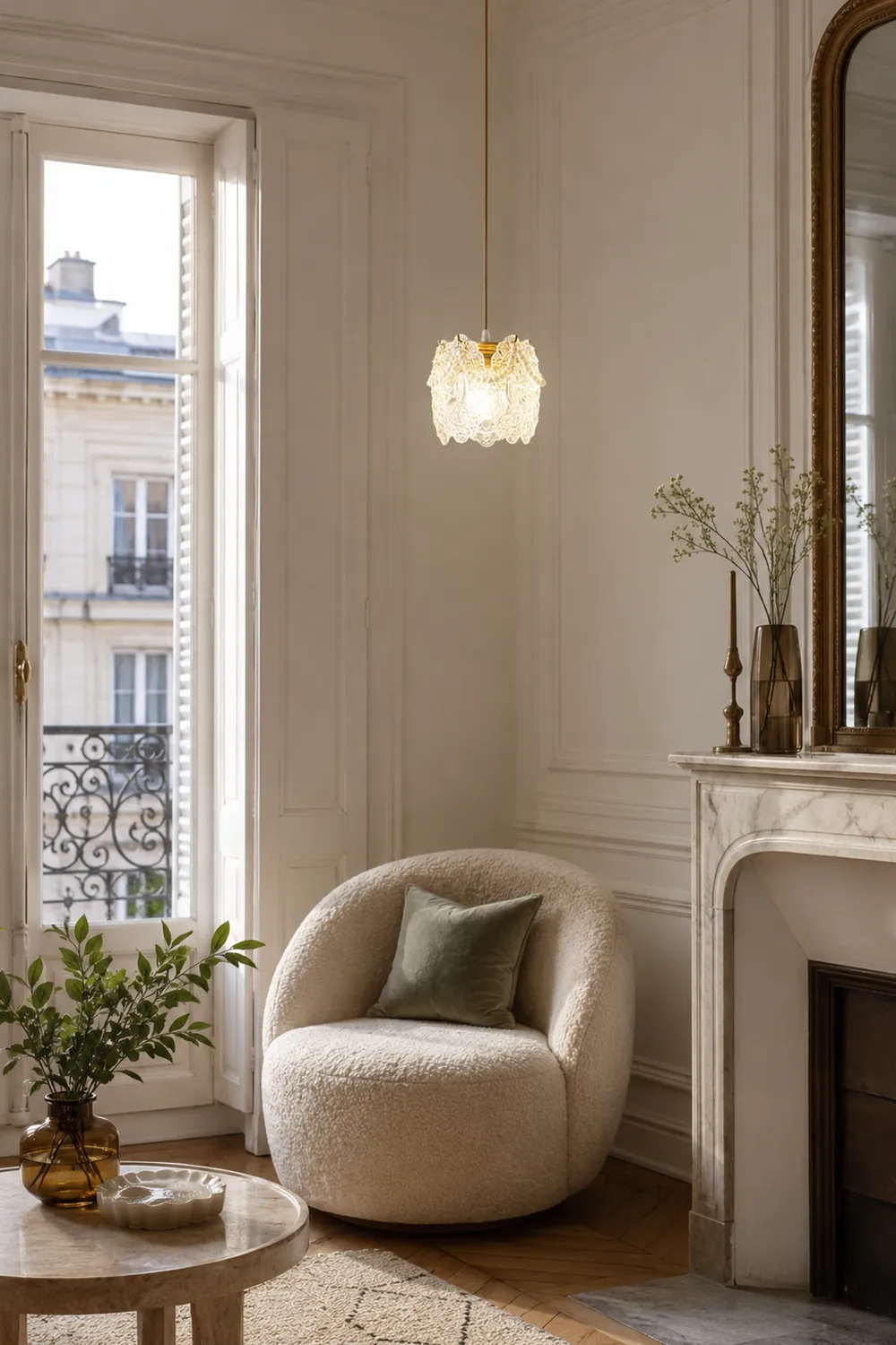 Kirsten French Lacey Flower Metal/Acrylic Pendant Light, White - Lumpaz