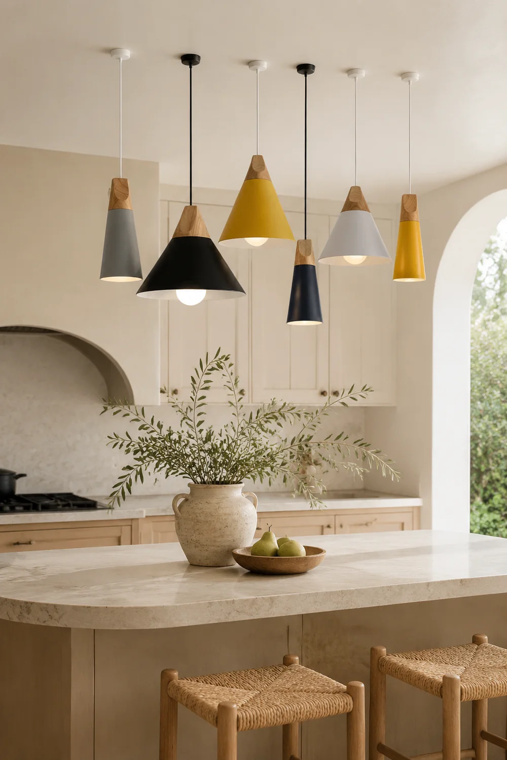 Morandi Multi-Shaped Wood And Metal Pendant Light, 6 Colors - Lumpaz