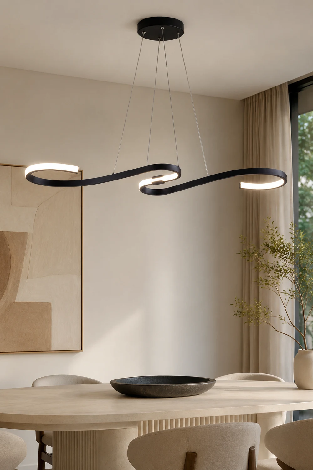 Post Modern Metal Linear Pendant Light, Black/White - Lumpaz