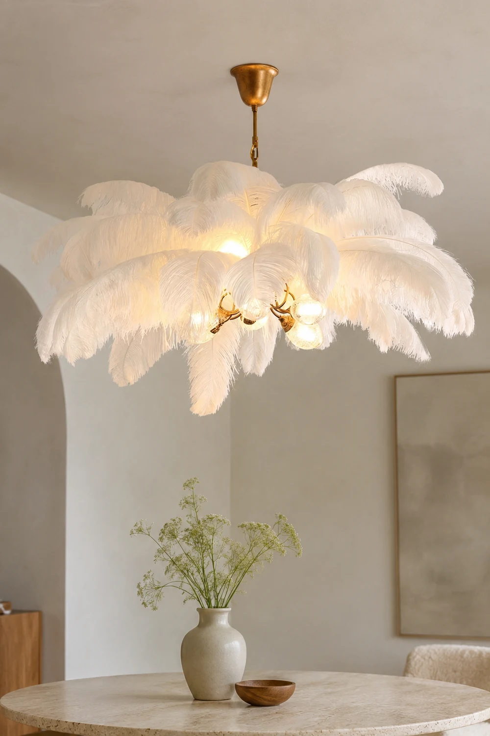 O'Moore Nordic Luxury Pendant Light, Brass/Feather - Lumpaz