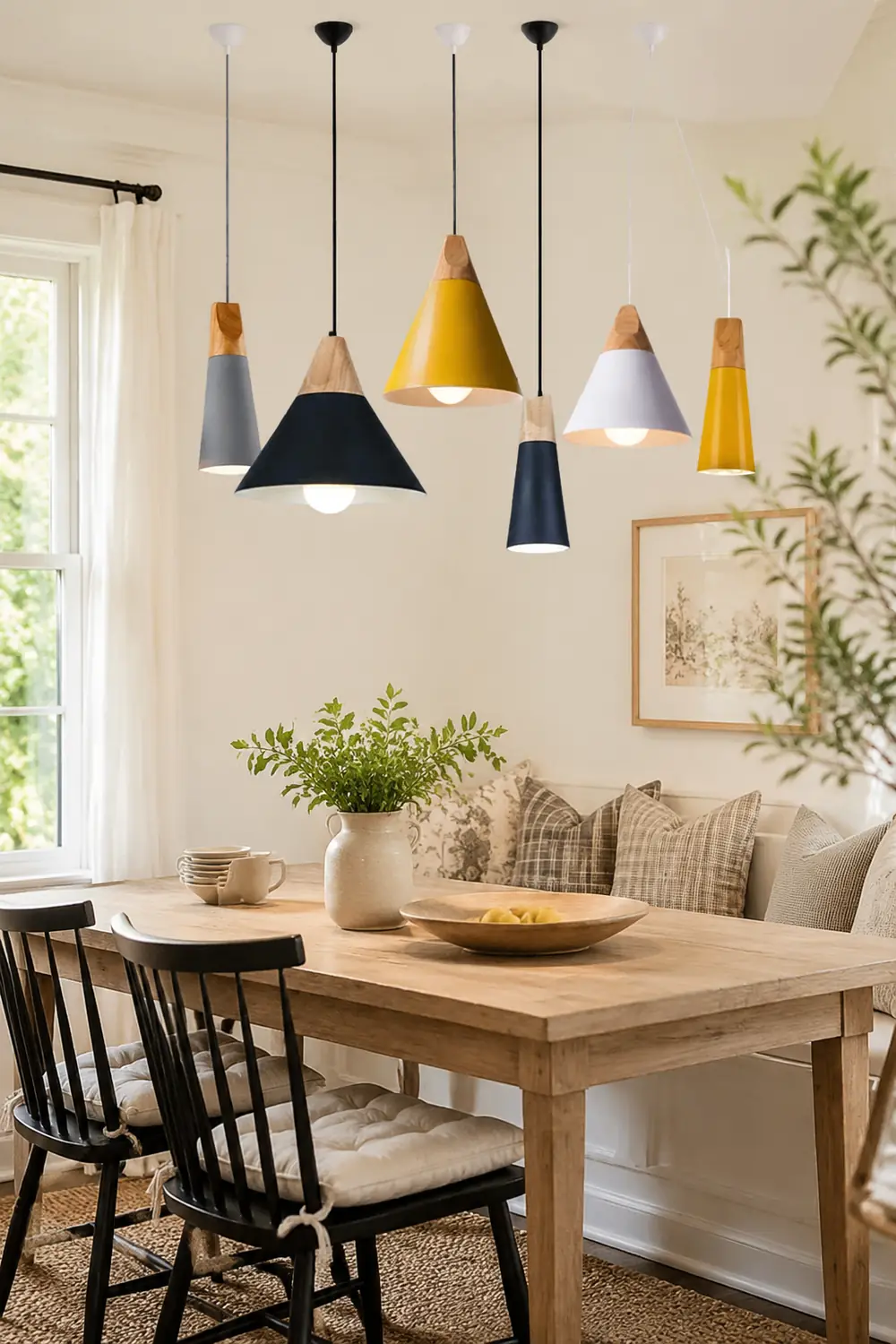 Morandi Multi-Shaped Wood And Metal Pendant Light, 6 Colors - Lumpaz