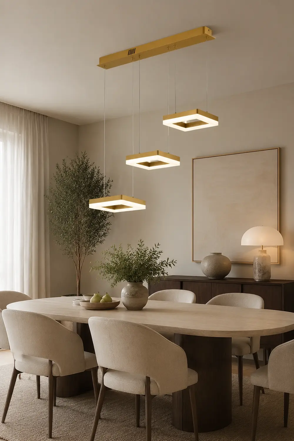 Raheel Modern Gold Cluster 3 Lights Pendant Light, Square - Lumpaz