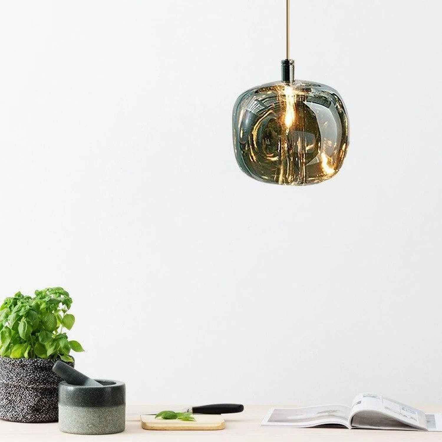 Hailie Modern Bubble Glass LED Pendant Light, Amber/Clear/Gray - Lumpaz