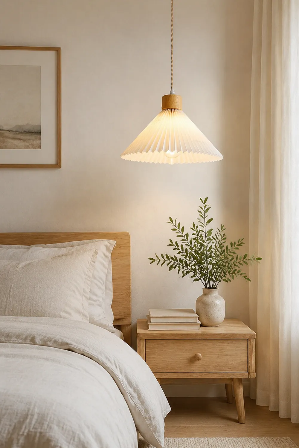 Ozawa Pendant Light Umbrella Shape Art, Wood, White, Bedroom - Lumpaz