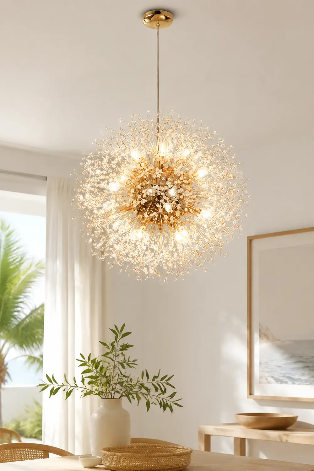 Lili Elegant Dandelion Metal/Acrylic Pendant Light, Gold/Chorme - Lumpaz