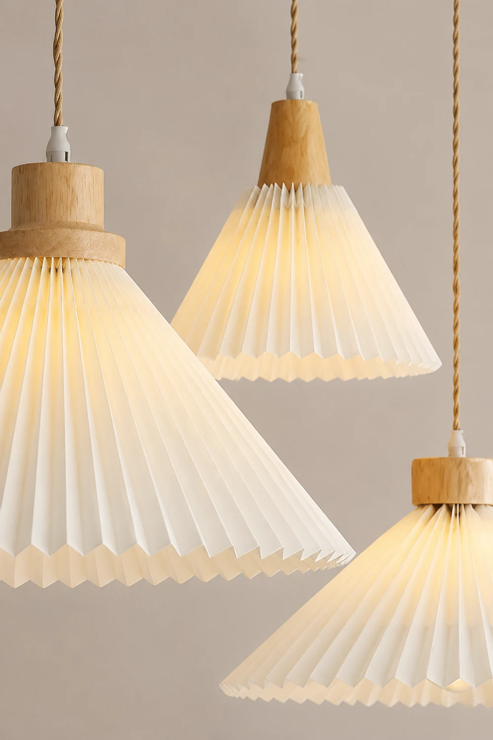 Ozawa Pendant Light Umbrella Shape Art, Wood, White, Bedroom - Lumpaz