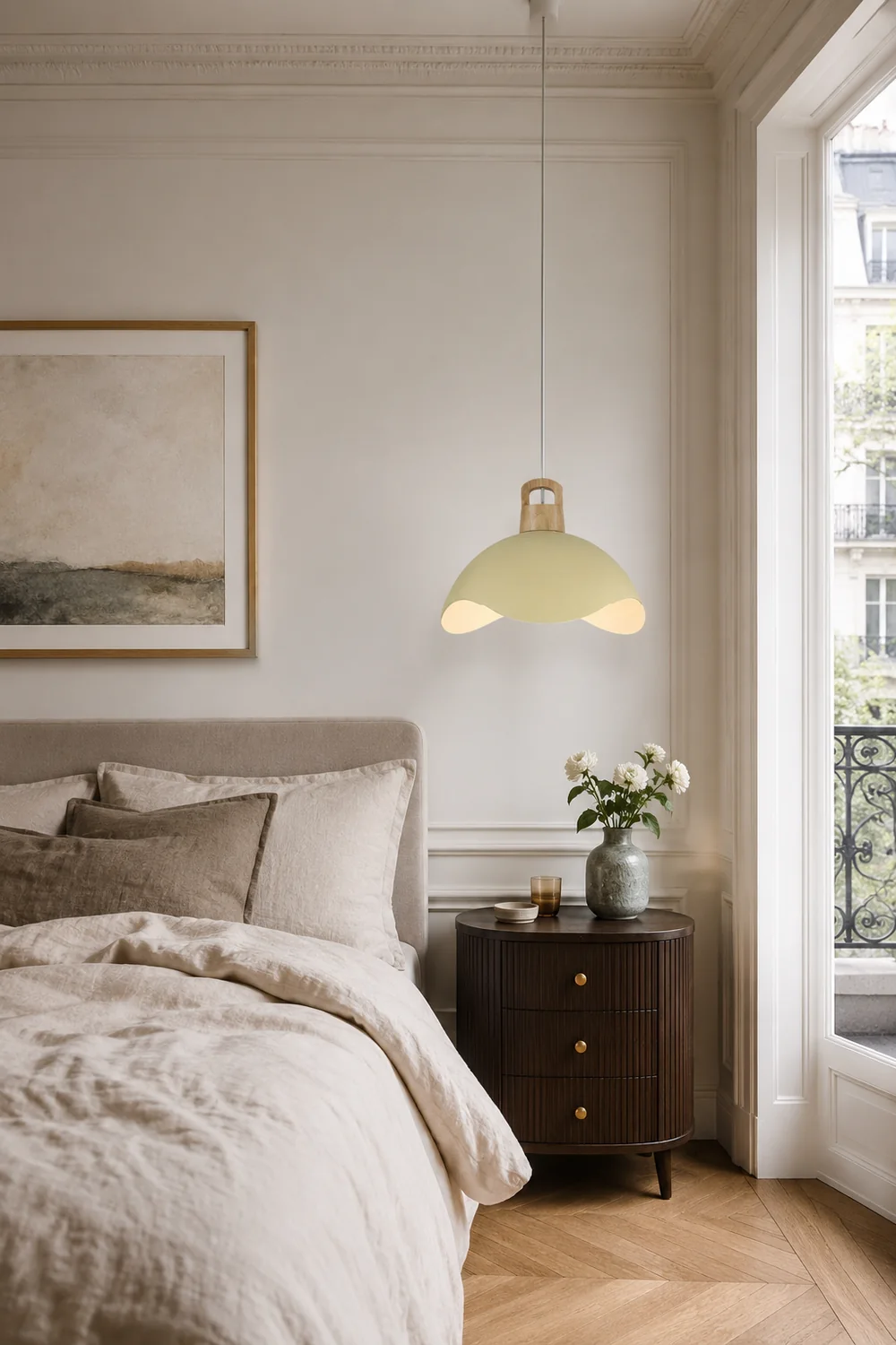 Morandi Colorful Shade Single Pendant Lights, Wood & Metal - Lumpaz