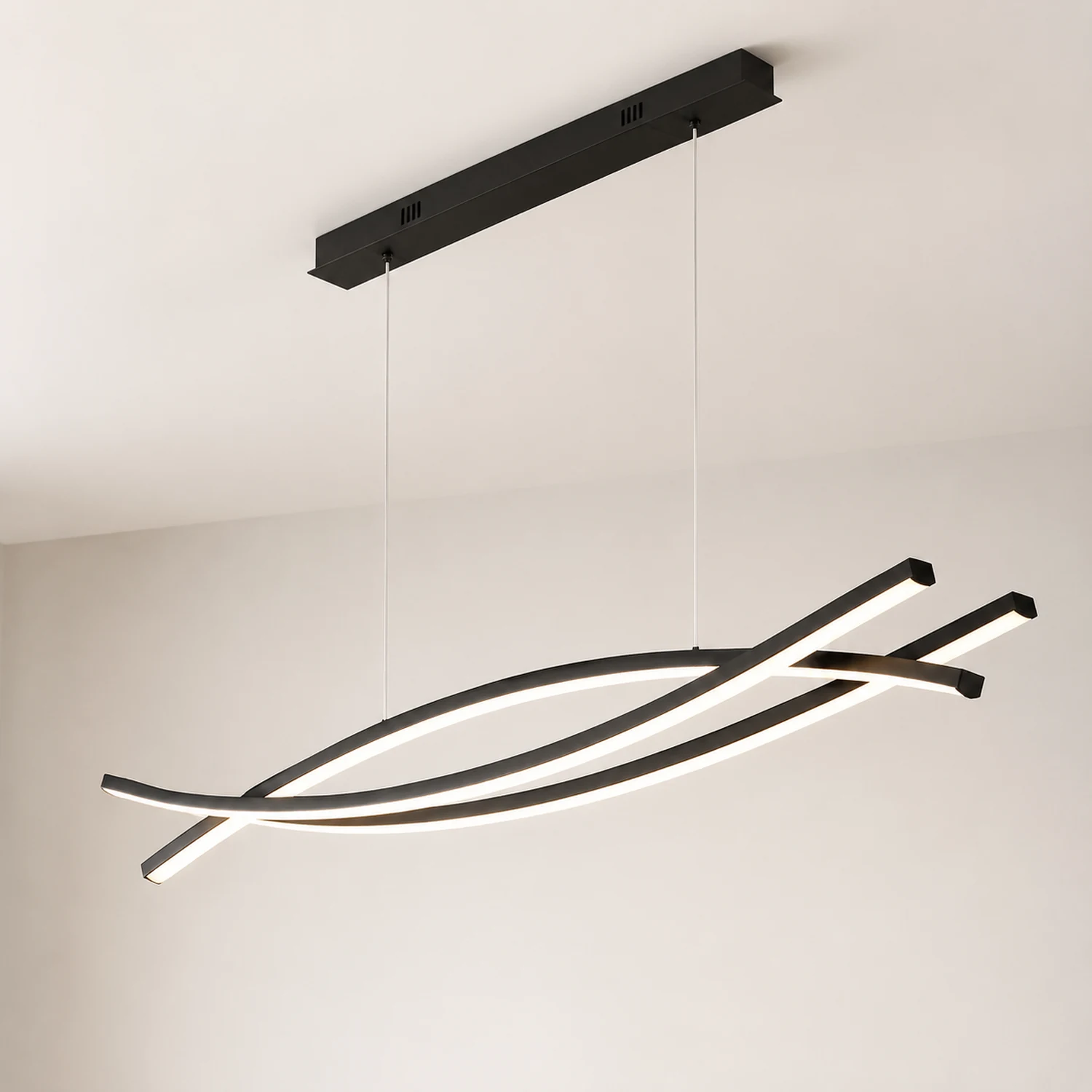 Modern Linear Metal Pendant Light, Black - Lumpaz