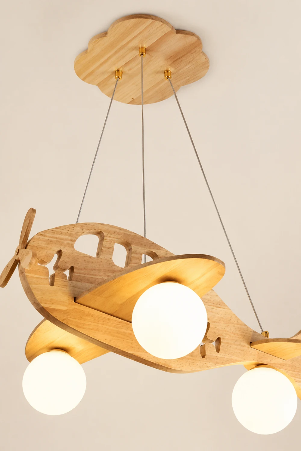 Minori Vintage Airplane Shape Pendant Light, Wood - Lumpaz