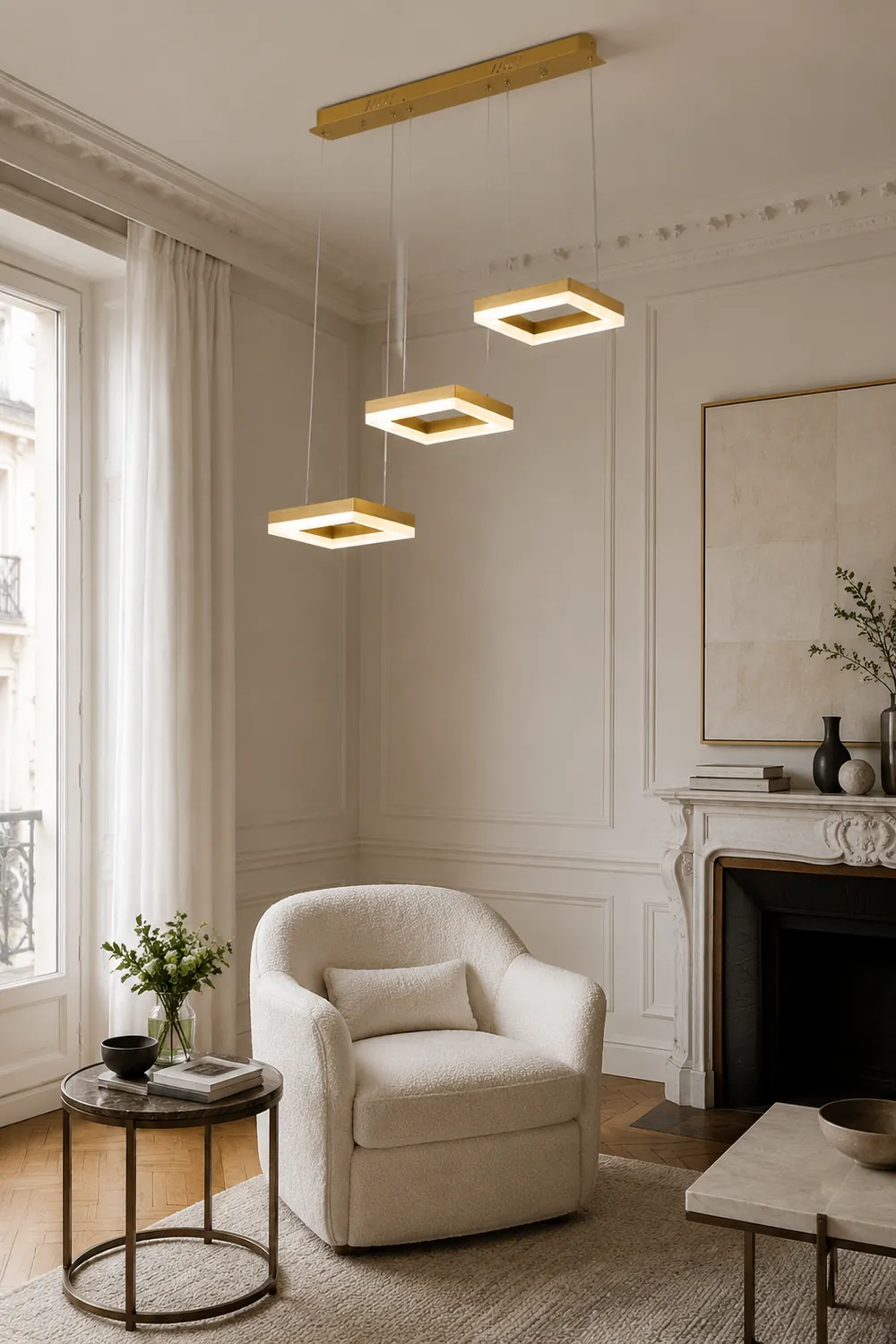 Raheel Modern Gold Cluster 3 Lights Pendant Light, Square - Lumpaz