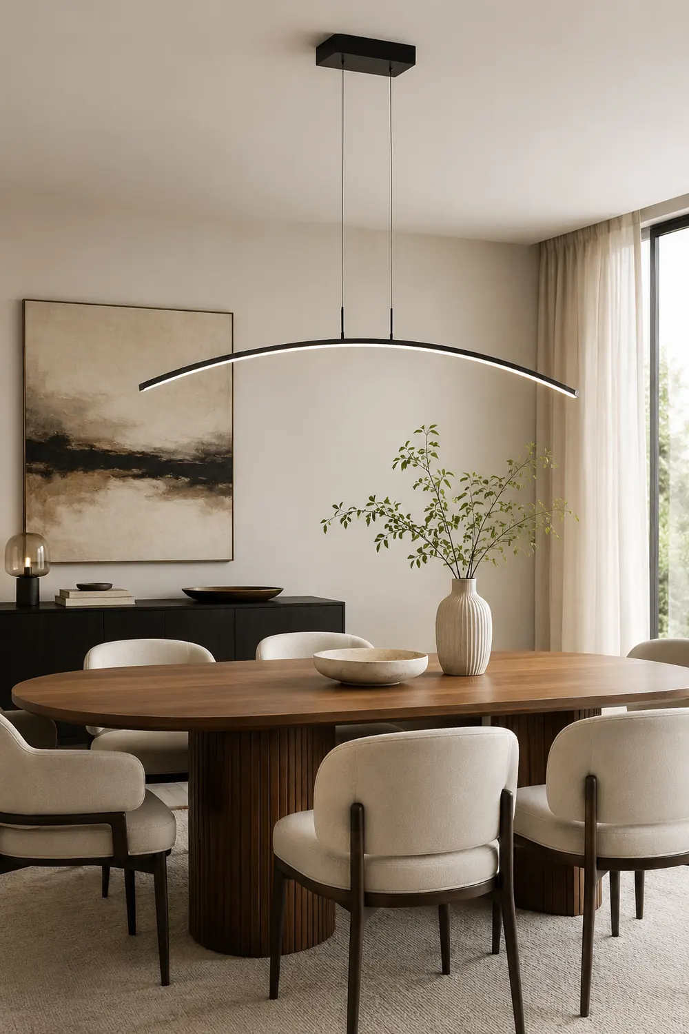 Edge Curved Linear Pendant Light for Dining Room, Black/White - Lumpaz