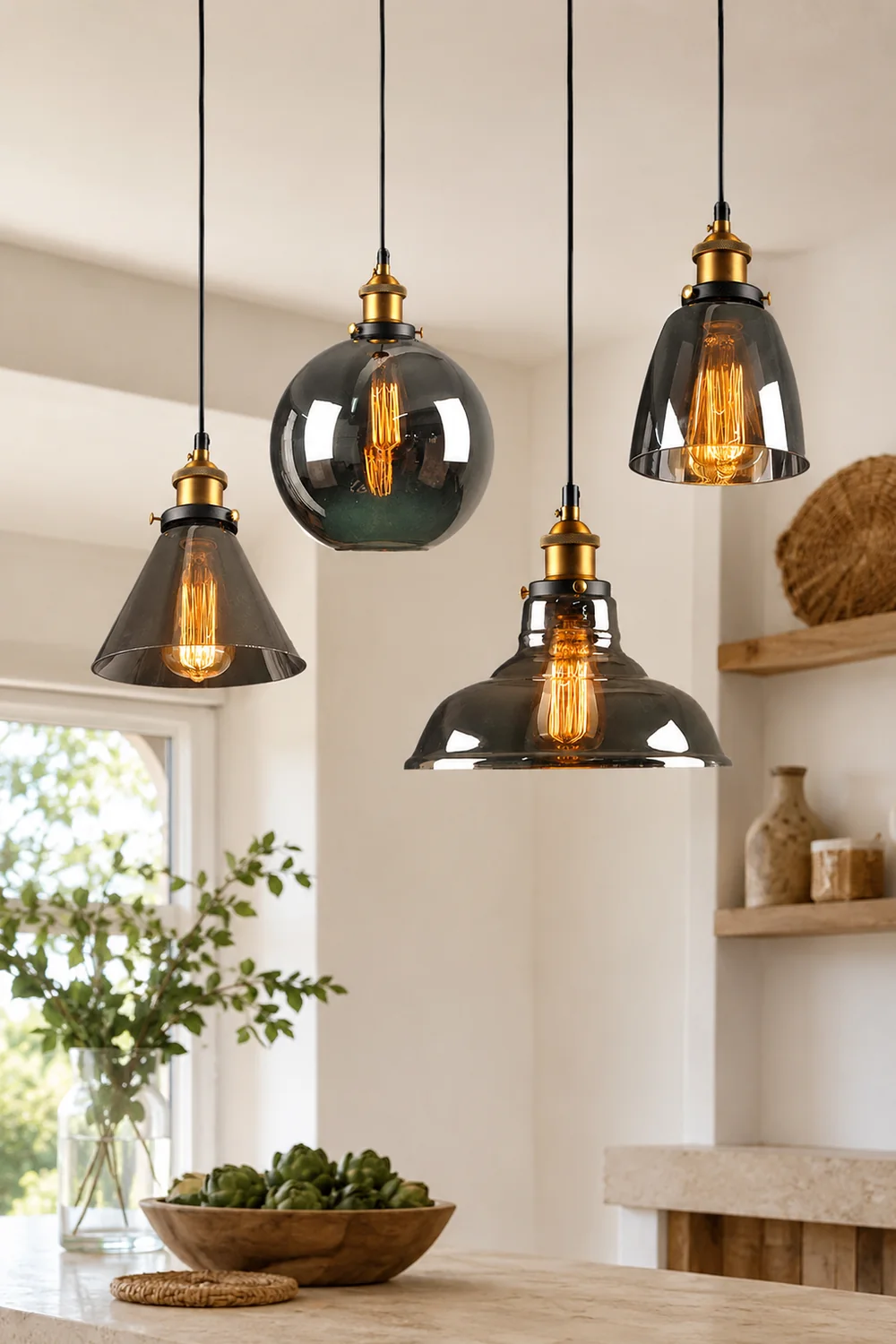 Levy Industrial Metal/Glass Pendant Light Clear/Amber/Smoke Gray Dining Room - Lumpaz