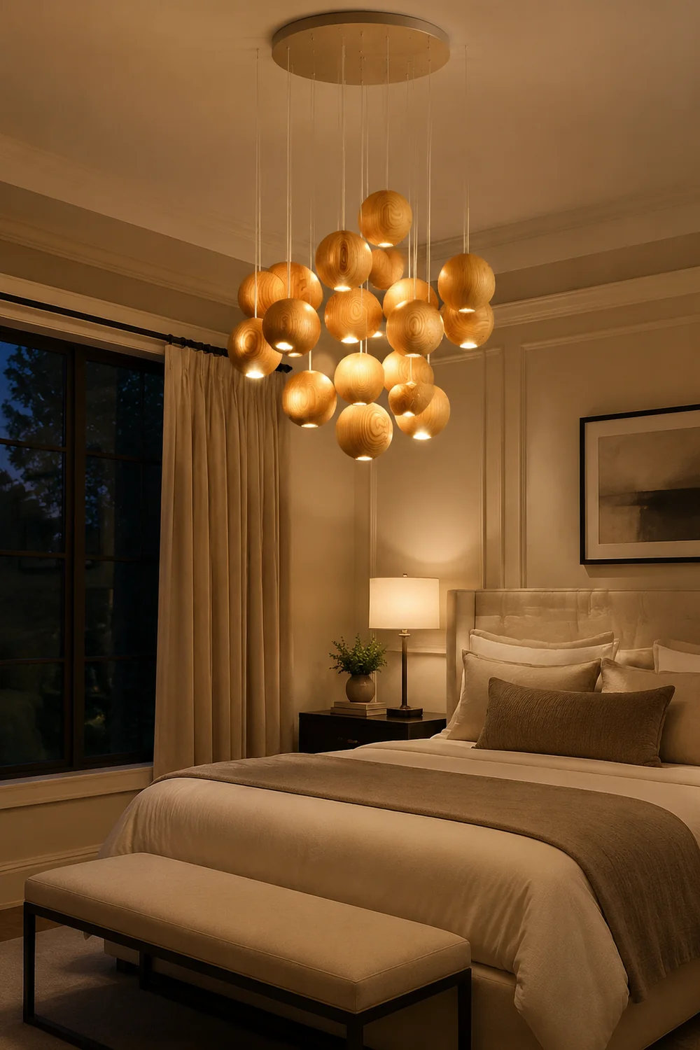 Wooden Orb Sphere Cluster Pendant Light - Lumpaz
