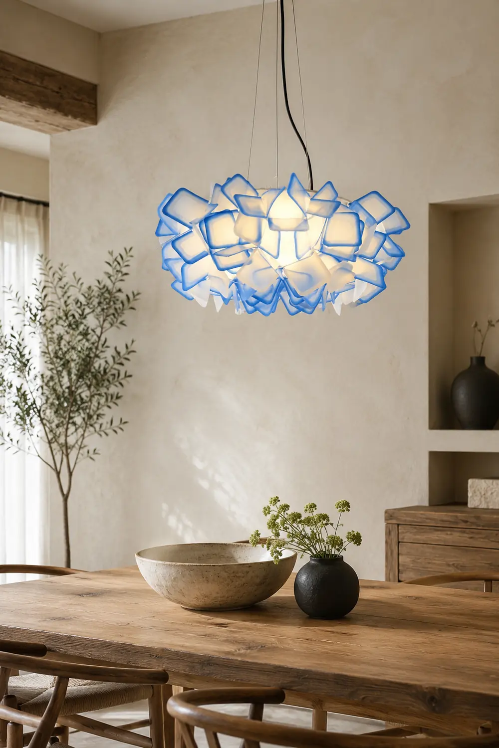 Bella Modern Decorative Flower Acrylic Pendant Light, Black/Blue - Lumpaz