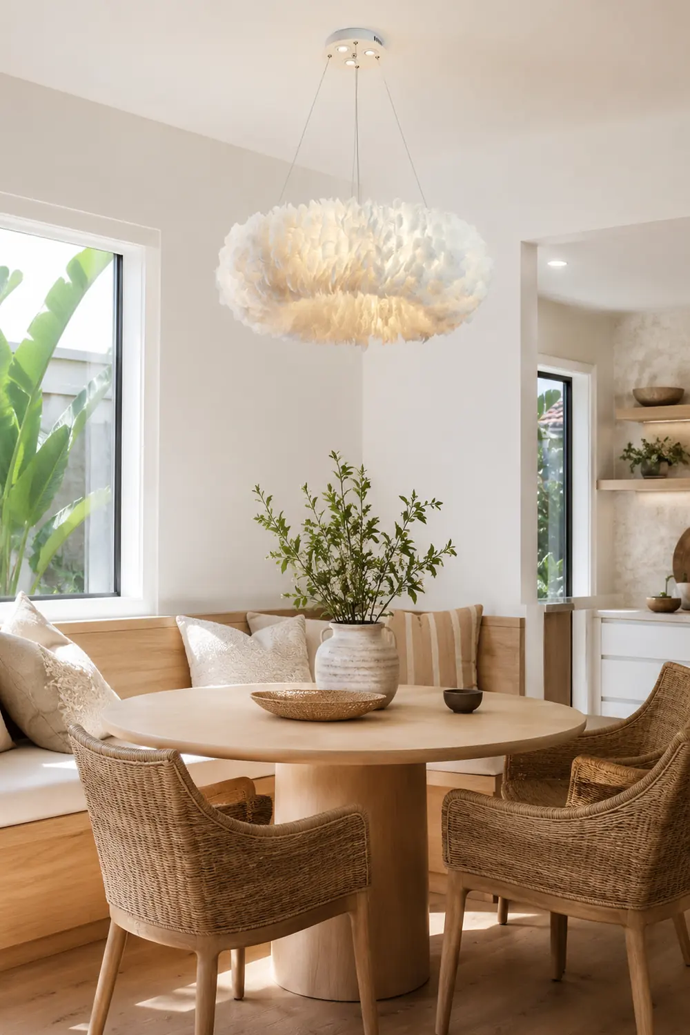 O'Moore Romantic Ring Feather/Metal Pendant Light, Natural Ostrich - Lumpaz