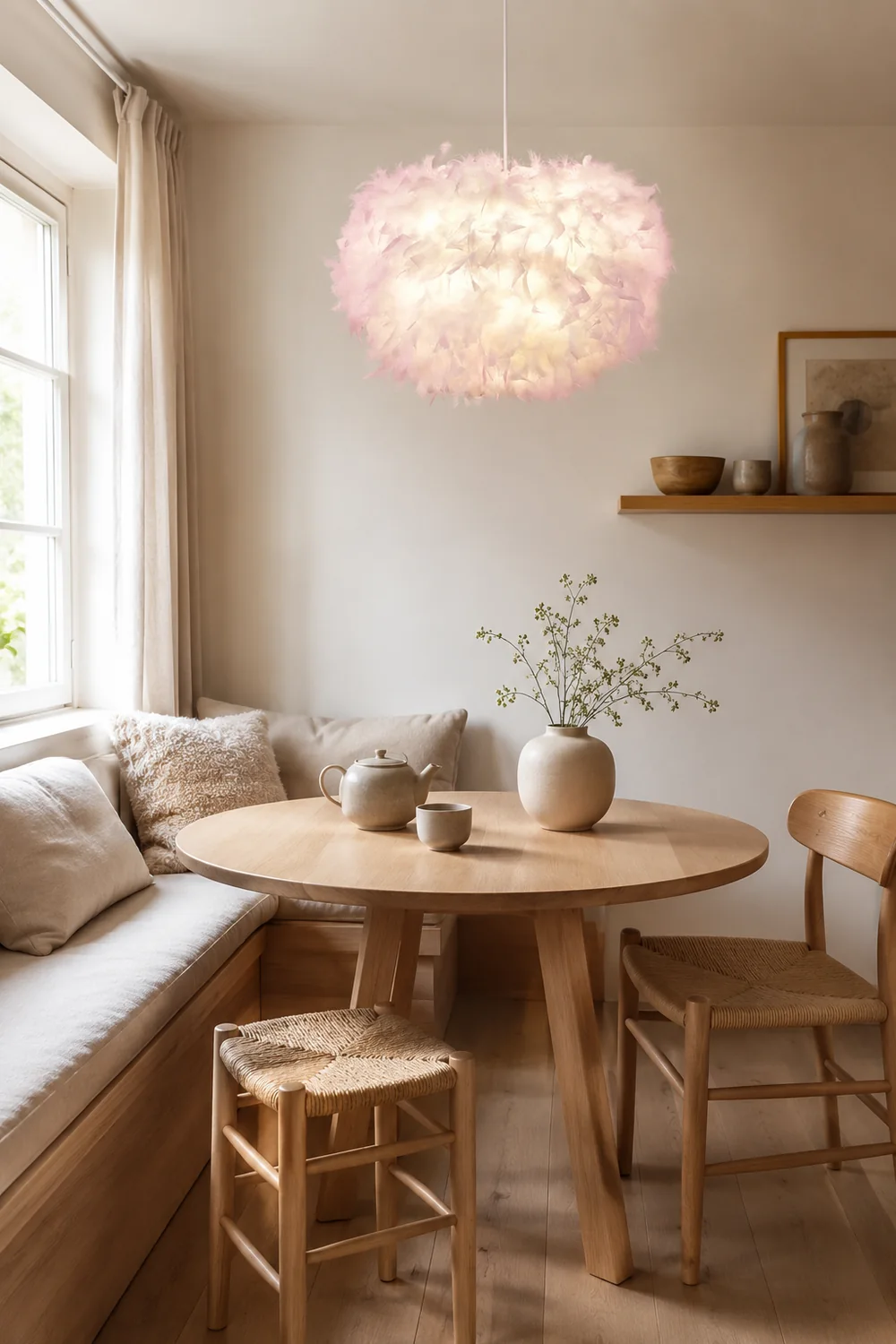 O'Moore Nordic Art Deco Feather Pendant Light, White/Pink - Lumpaz