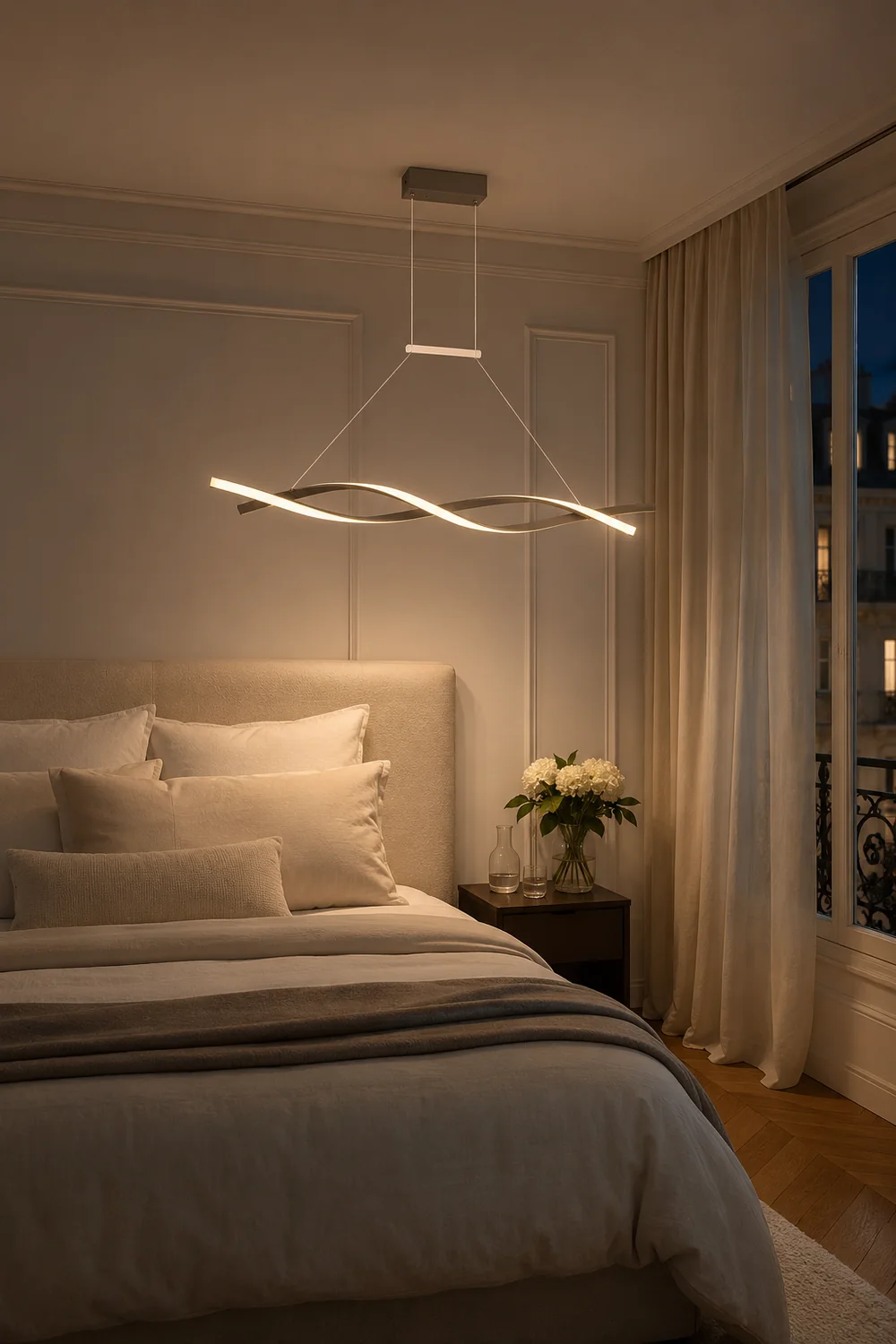 Pendant Light Linear Double Wave Modern, Metal, Black/Gray, Bedroom - Lumpaz