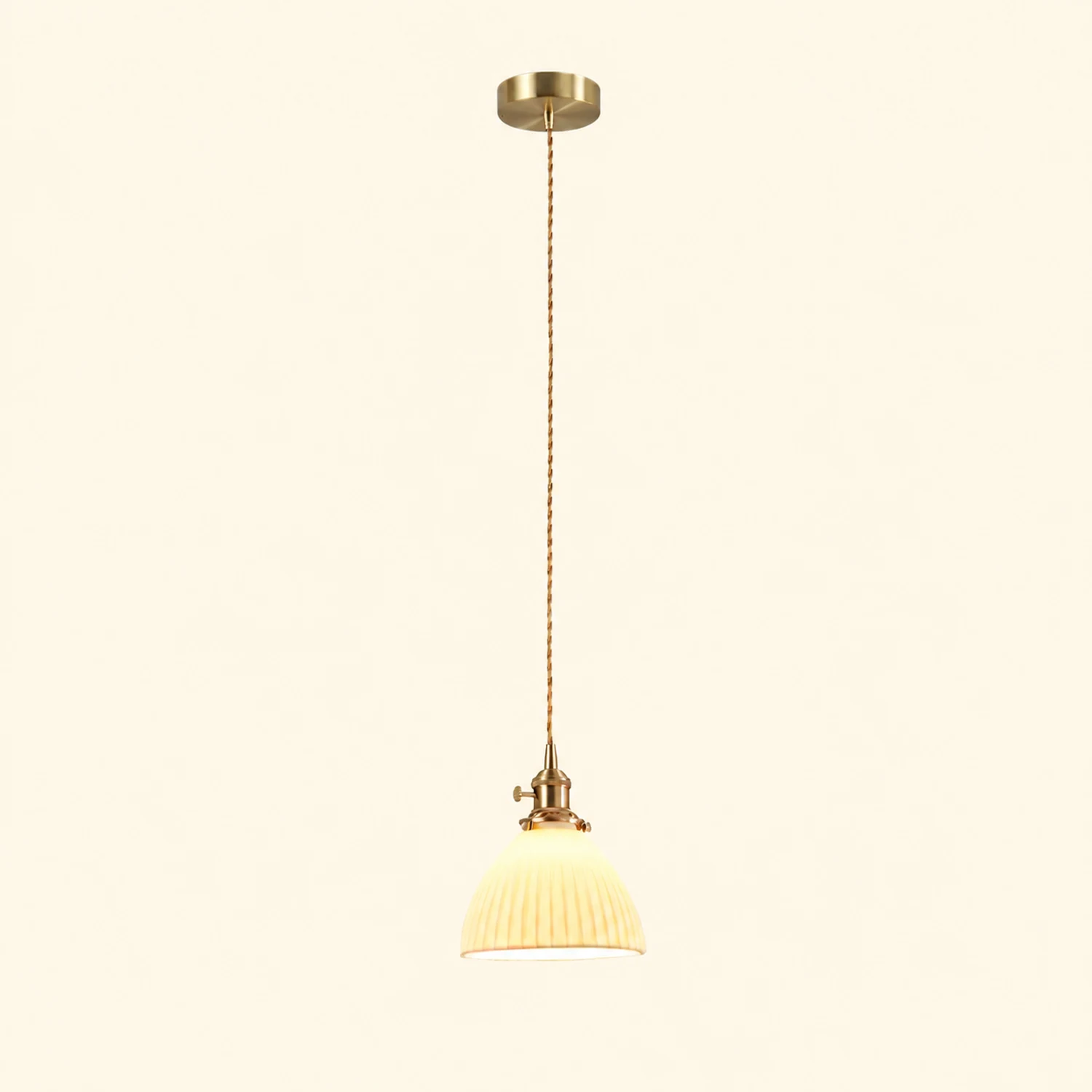 Brass Pleated Ceramic Pendant Lamp - Lumpaz