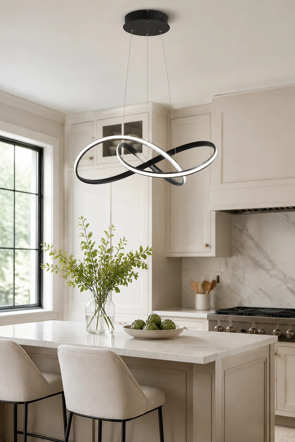 Pendant Light linear Modern, Acrylic/Metal, Black/White, Dining Room - Lumpaz