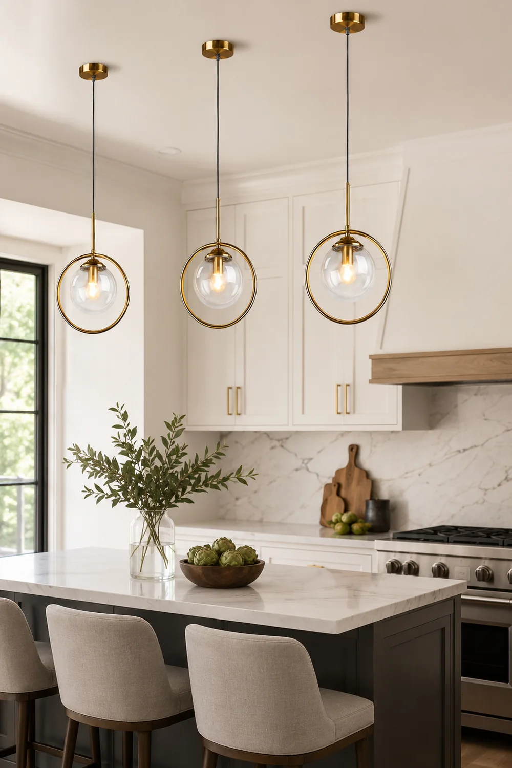 Hailie Luxury Global Glass Pendant Light Aith A Metal Ring - Lumpaz
