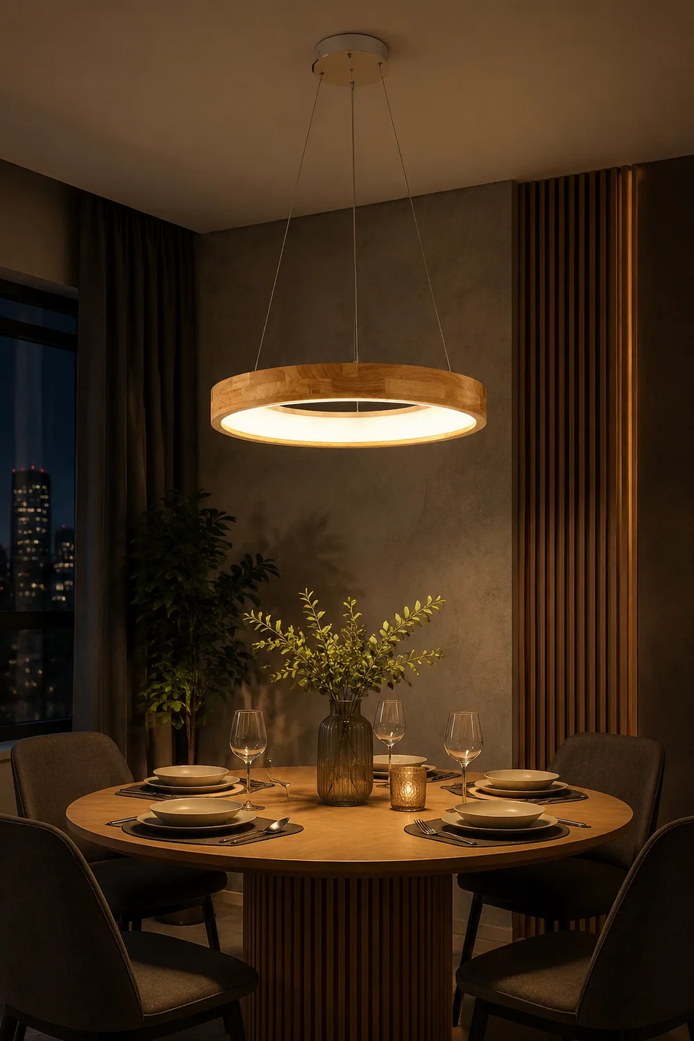 Ozawa Modern Ring Wood Pendant Light - Lumpaz