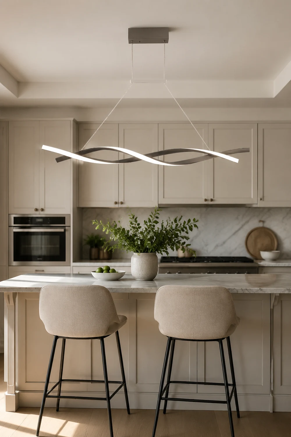 Pendant Light Linear Double Wave Modern, Metal, Black/Gray, Bedroom - Lumpaz