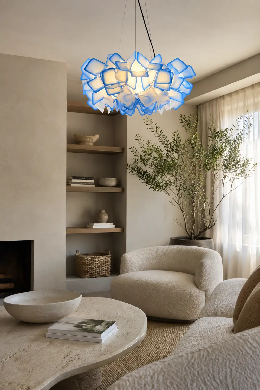 Bella Modern Decorative Flower Acrylic Pendant Light, Black/Blue - Lumpaz