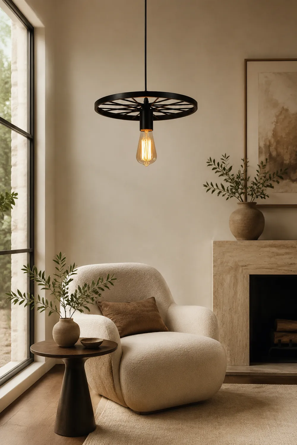 Alessio Retro Industrial Wagon Wheel Metal Pendant Light, Black/Rust - Lumpaz