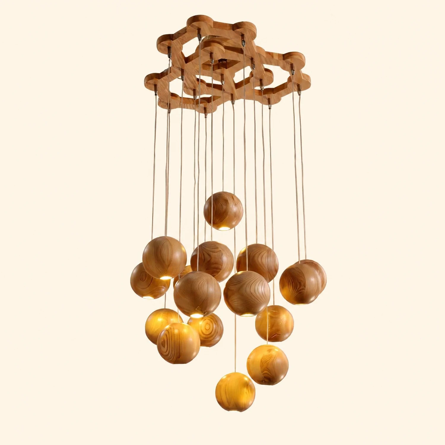 Wooden Orb Sphere Cluster Pendant Light - Lumpaz