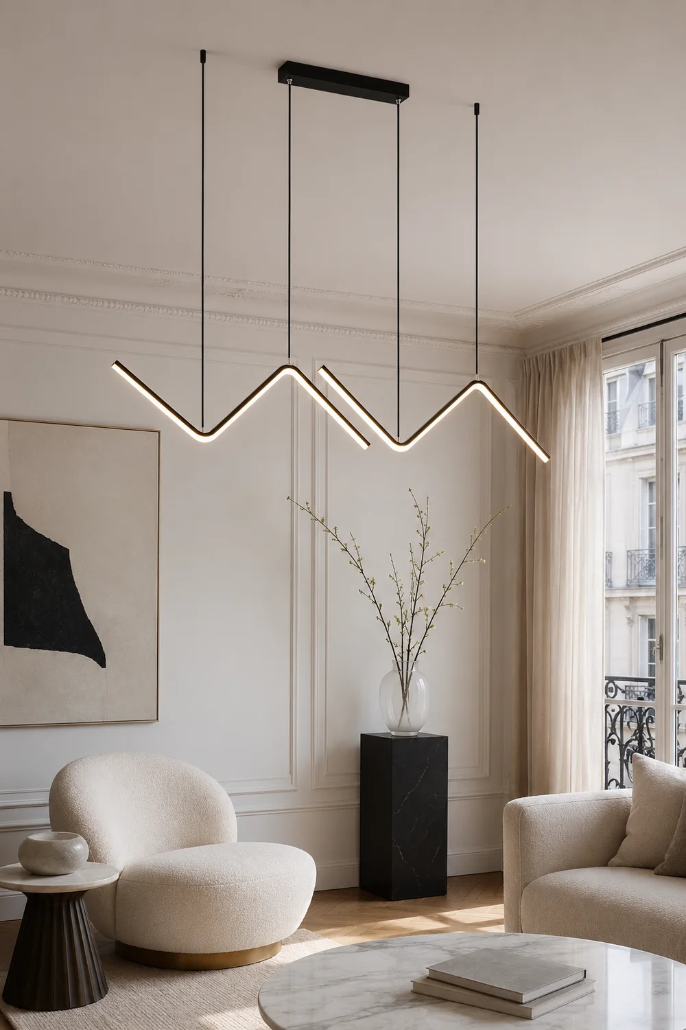 Modern Wavy Linear Pendant Light Double, Black/Gold - Lumpaz