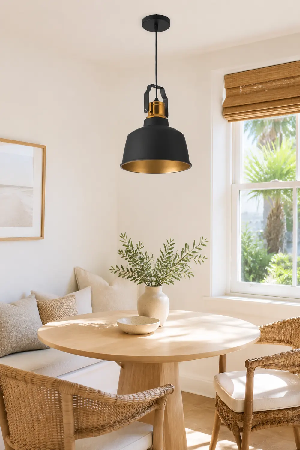 Alessio Industrial Farmhous Pendant Light, Black & Brass - Lumpaz
