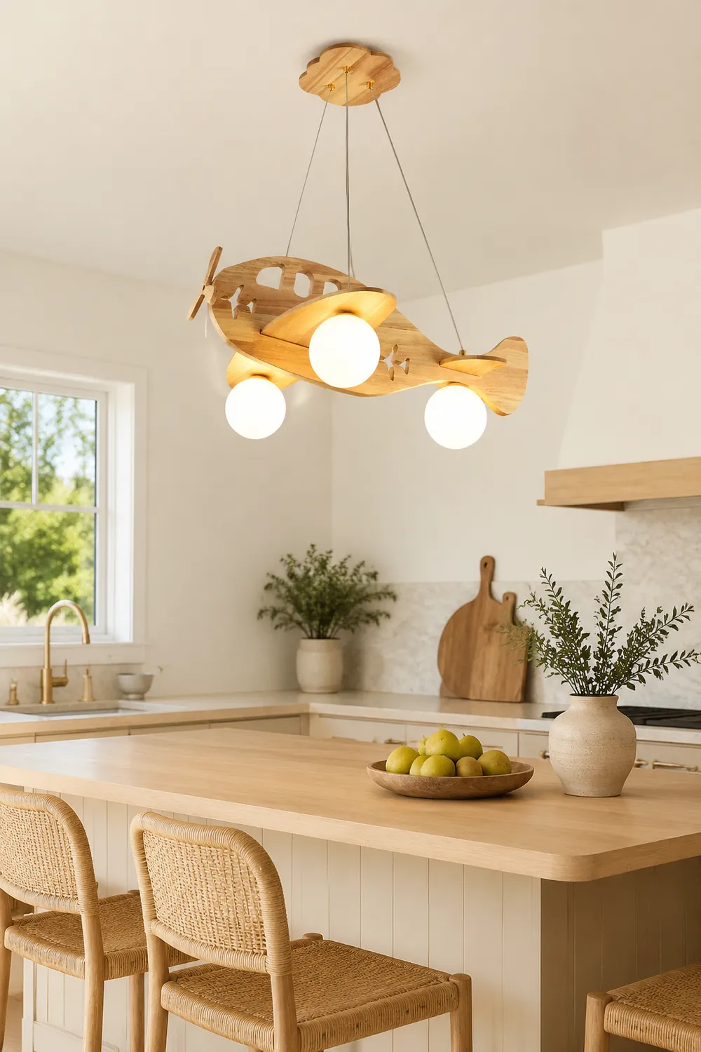 Minori Vintage Airplane Shape Pendant Light, Wood - Lumpaz