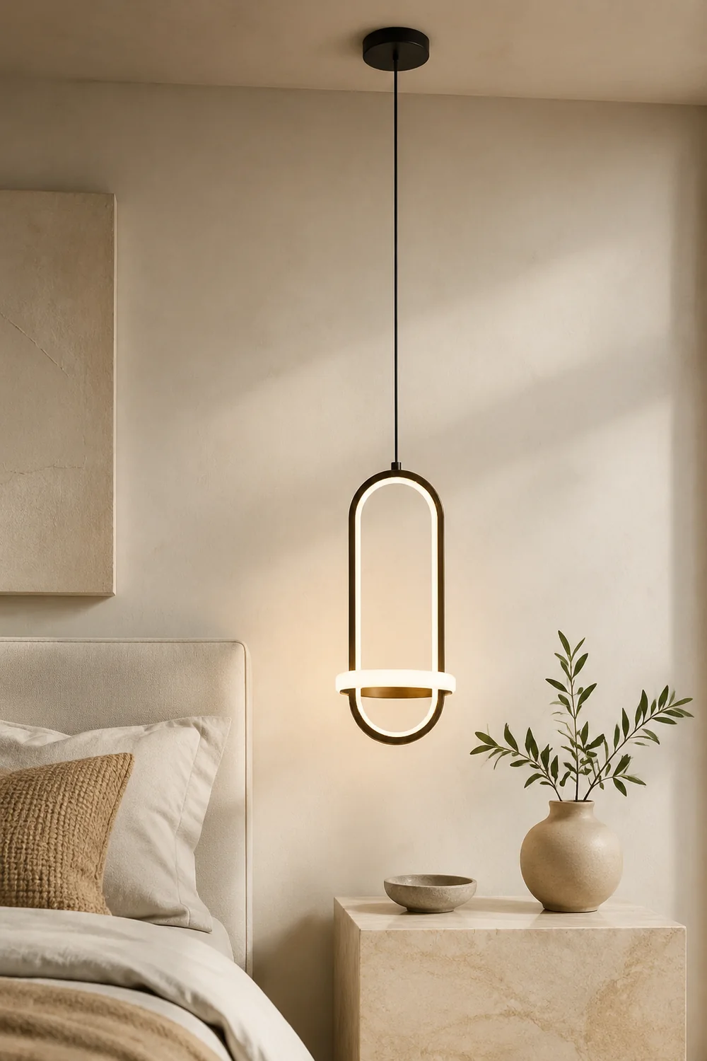 Nyla Modern Minimalist LED Ring Pendant Light, Black/Gold - Lumpaz