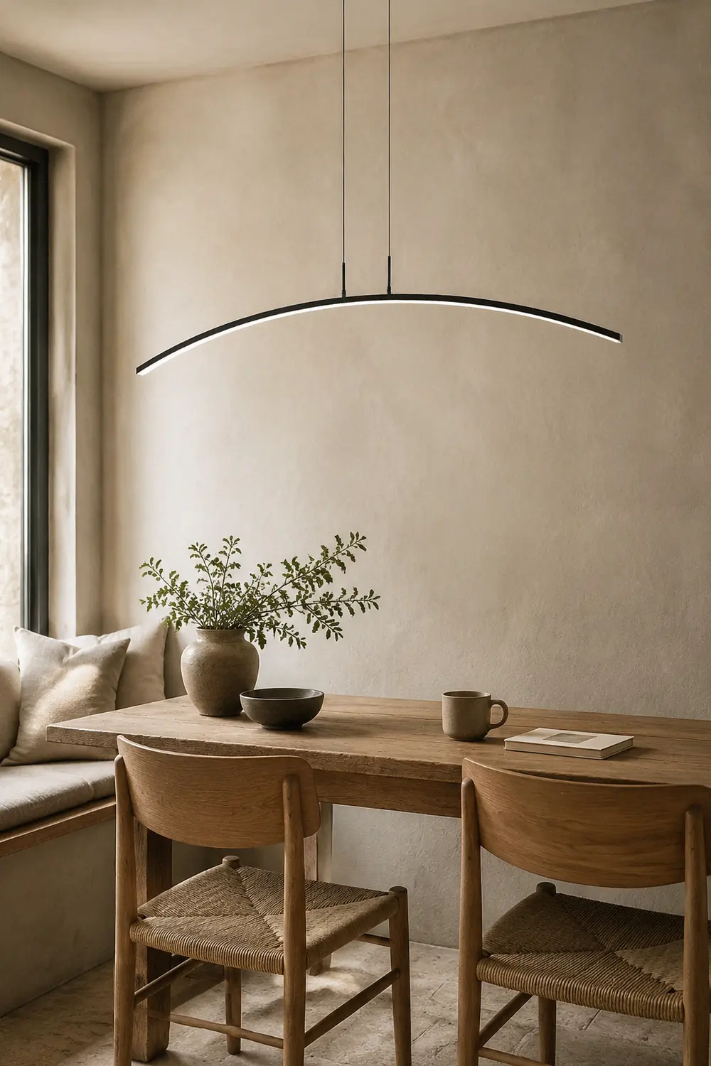 Edge Curved Linear Pendant Light for Dining Room, Black/White - Lumpaz