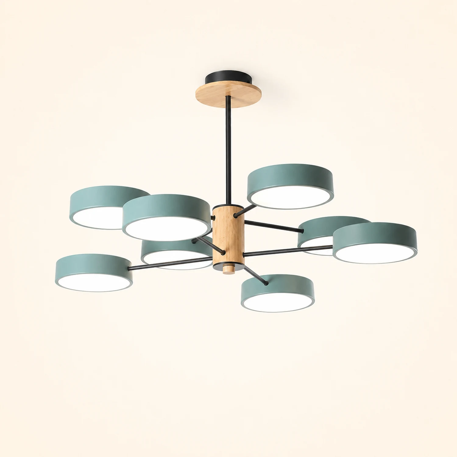 Sienna Art Deco Pendant Light, White/Green/Gray, Metal/Wood - Lumpaz