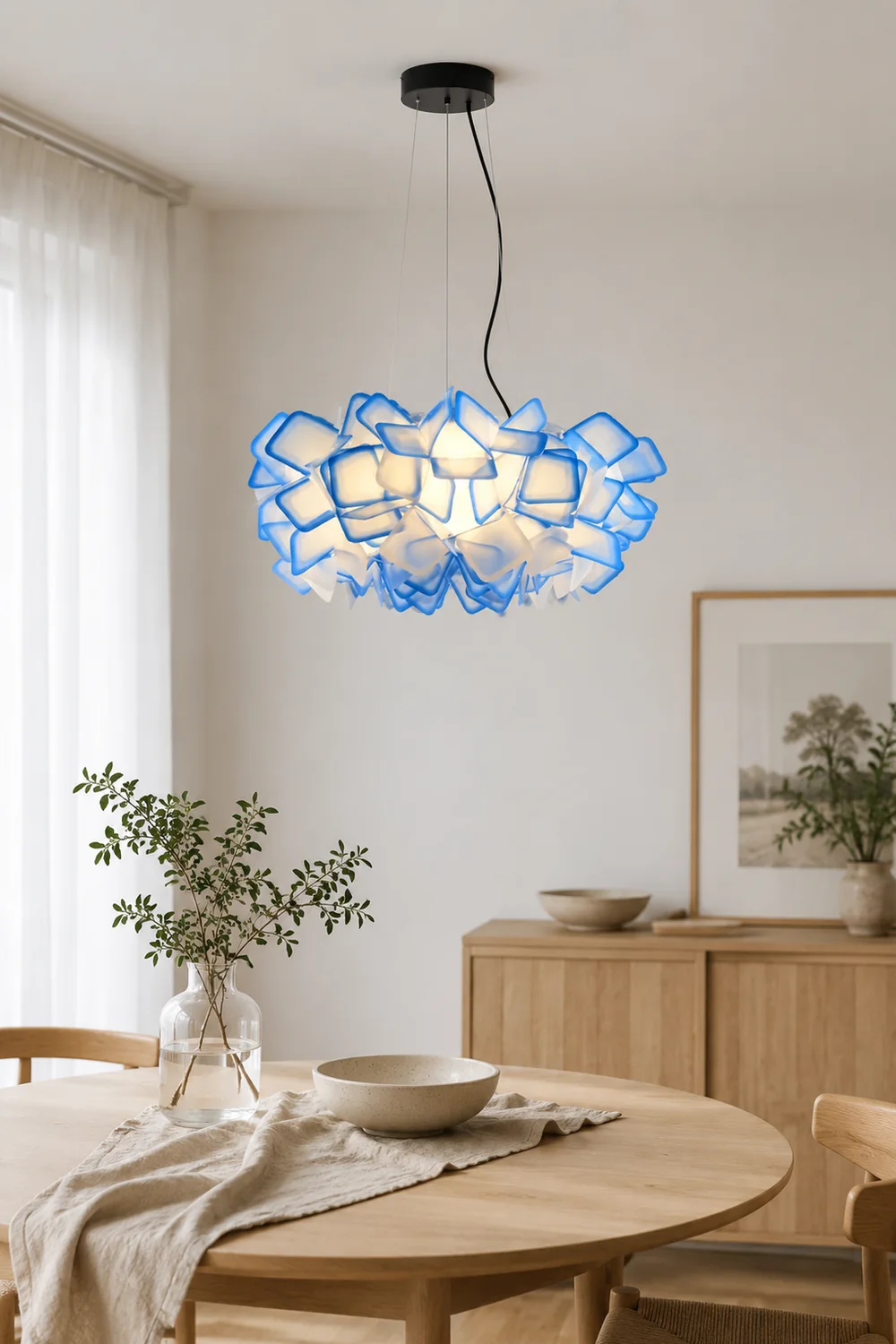 Bella Modern Decorative Flower Acrylic Pendant Light, Black/Blue - Lumpaz